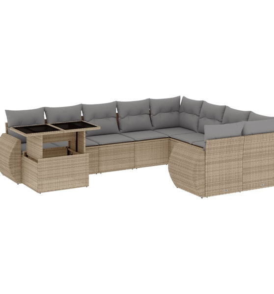 10-tlg. Garten-Sofagarnitur mit Kissen Beige Poly Rattan