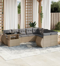 10-tlg. Garten-Sofagarnitur mit Kissen Beige Poly Rattan