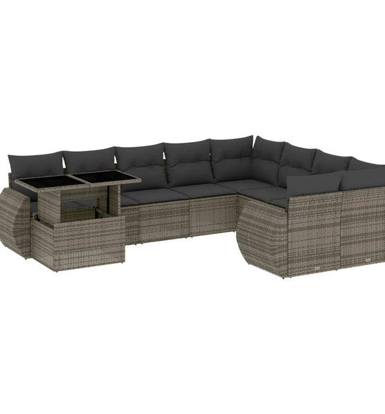 10-tlg. Garten-Sofagarnitur mit Kissen Grau Poly Rattan