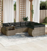 10-tlg. Garten-Sofagarnitur mit Kissen Grau Poly Rattan