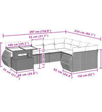 10-tlg. Garten-Sofagarnitur mit Kissen Hellgrau Poly Rattan