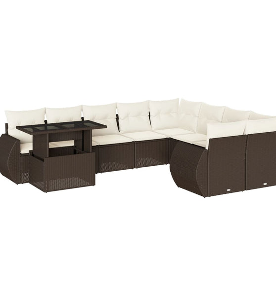 10-tlg. Garten-Sofagarnitur mit Kissen Braun Poly Rattan