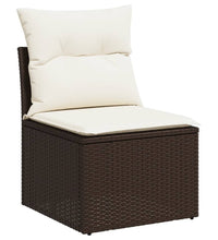 10-tlg. Garten-Sofagarnitur mit Kissen Braun Poly Rattan