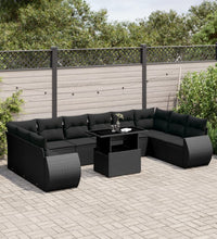 11-tlg. Garten-Sofagarnitur mit Kissen Schwarz Poly Rattan
