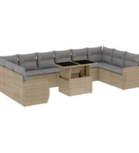 11-tlg. Garten-Sofagarnitur mit Kissen Beige Poly Rattan