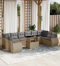11-tlg. Garten-Sofagarnitur mit Kissen Beige Poly Rattan
