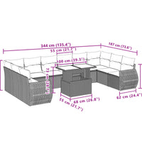 11-tlg. Garten-Sofagarnitur mit Kissen Grau Poly Rattan