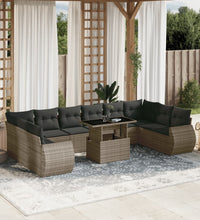 11-tlg. Garten-Sofagarnitur mit Kissen Grau Poly Rattan