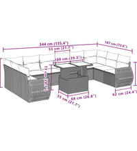 11-tlg. Garten-Sofagarnitur mit Kissen Hellgrau Poly Rattan