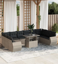 11-tlg. Garten-Sofagarnitur mit Kissen Hellgrau Poly Rattan