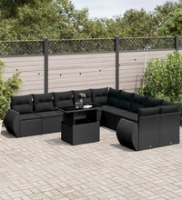 11-tlg. Garten-Sofagarnitur mit Kissen Schwarz Poly Rattan