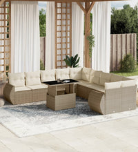 11-tlg. Garten-Sofagarnitur mit Kissen Beige Poly Rattan