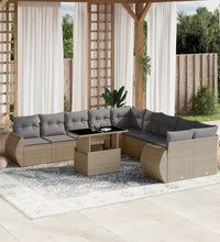 11-tlg. Garten-Sofagarnitur mit Kissen Beige Poly Rattan