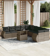 11-tlg. Garten-Sofagarnitur mit Kissen Grau Poly Rattan