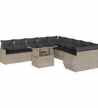 11-tlg. Garten-Sofagarnitur mit Kissen Hellgrau Poly Rattan