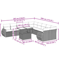 11-tlg. Garten-Sofagarnitur mit Kissen Hellgrau Poly Rattan