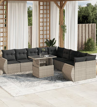 11-tlg. Garten-Sofagarnitur mit Kissen Hellgrau Poly Rattan