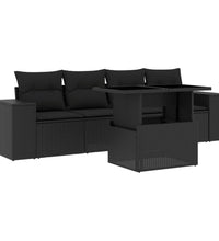 5-tlg. Garten-Sofagarnitur mit Kissen Schwarz Poly Rattan