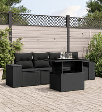 5-tlg. Garten-Sofagarnitur mit Kissen Schwarz Poly Rattan
