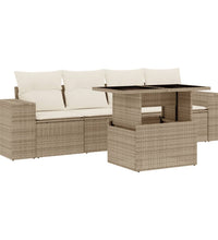 5-tlg. Garten-Sofagarnitur mit Kissen Beige Poly Rattan