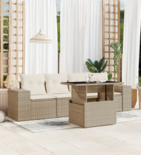 5-tlg. Garten-Sofagarnitur mit Kissen Beige Poly Rattan
