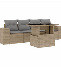 5-tlg. Garten-Sofagarnitur mit Kissen Beige Poly Rattan