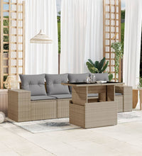 5-tlg. Garten-Sofagarnitur mit Kissen Beige Poly Rattan