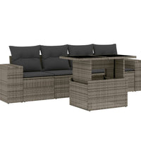 5-tlg. Garten-Sofagarnitur mit Kissen Grau Poly Rattan