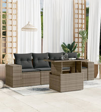 5-tlg. Garten-Sofagarnitur mit Kissen Grau Poly Rattan