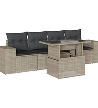 5-tlg. Garten-Sofagarnitur mit Kissen Hellgrau Poly Rattan