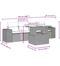 5-tlg. Garten-Sofagarnitur mit Kissen Hellgrau Poly Rattan
