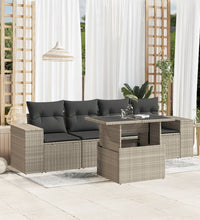 5-tlg. Garten-Sofagarnitur mit Kissen Hellgrau Poly Rattan