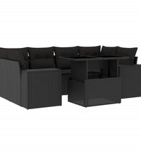 7-tlg. Garten-Sofagarnitur mit Kissen Schwarz Poly Rattan