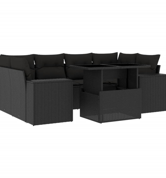 7-tlg. Garten-Sofagarnitur mit Kissen Schwarz Poly Rattan