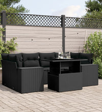 7-tlg. Garten-Sofagarnitur mit Kissen Schwarz Poly Rattan