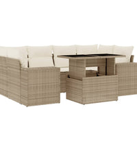 7-tlg. Garten-Sofagarnitur mit Kissen Beige Poly Rattan