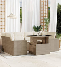 7-tlg. Garten-Sofagarnitur mit Kissen Beige Poly Rattan