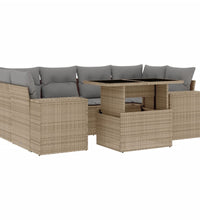 7-tlg. Garten-Sofagarnitur mit Kissen Beige Poly Rattan