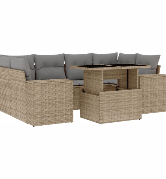 7-tlg. Garten-Sofagarnitur mit Kissen Beige Poly Rattan