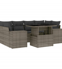 7-tlg. Garten-Sofagarnitur mit Kissen Grau Poly Rattan