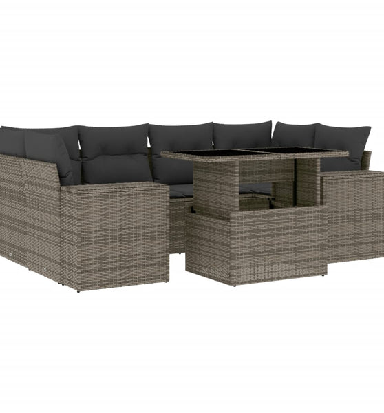7-tlg. Garten-Sofagarnitur mit Kissen Grau Poly Rattan