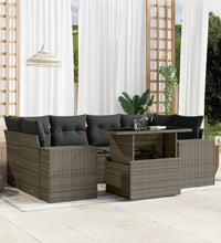 7-tlg. Garten-Sofagarnitur mit Kissen Grau Poly Rattan