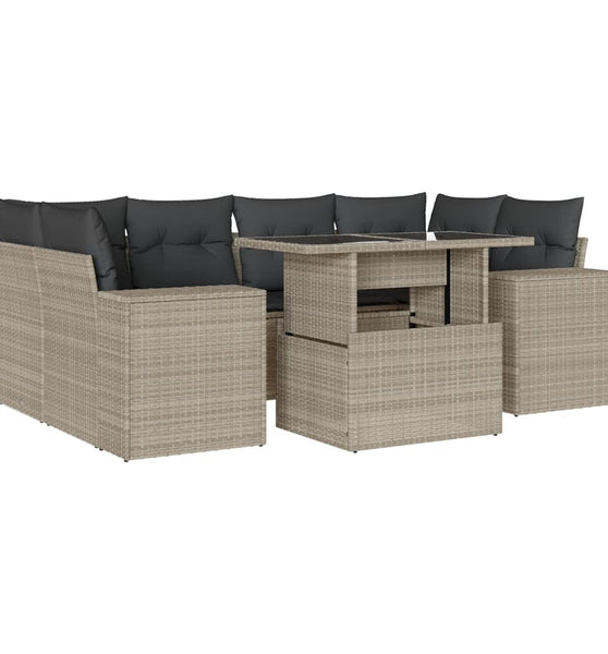 7-tlg. Garten-Sofagarnitur mit Kissen Hellgrau Poly Rattan