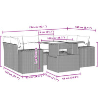 7-tlg. Garten-Sofagarnitur mit Kissen Hellgrau Poly Rattan