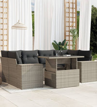 7-tlg. Garten-Sofagarnitur mit Kissen Hellgrau Poly Rattan