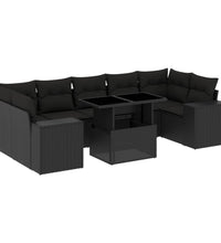 8-tlg. Garten-Sofagarnitur mit Kissen Schwarz Poly Rattan