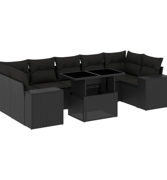 8-tlg. Garten-Sofagarnitur mit Kissen Schwarz Poly Rattan