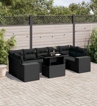 8-tlg. Garten-Sofagarnitur mit Kissen Schwarz Poly Rattan