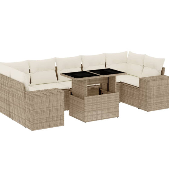 8-tlg. Garten-Sofagarnitur mit Kissen Beige Poly Rattan