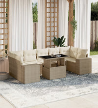 8-tlg. Garten-Sofagarnitur mit Kissen Beige Poly Rattan